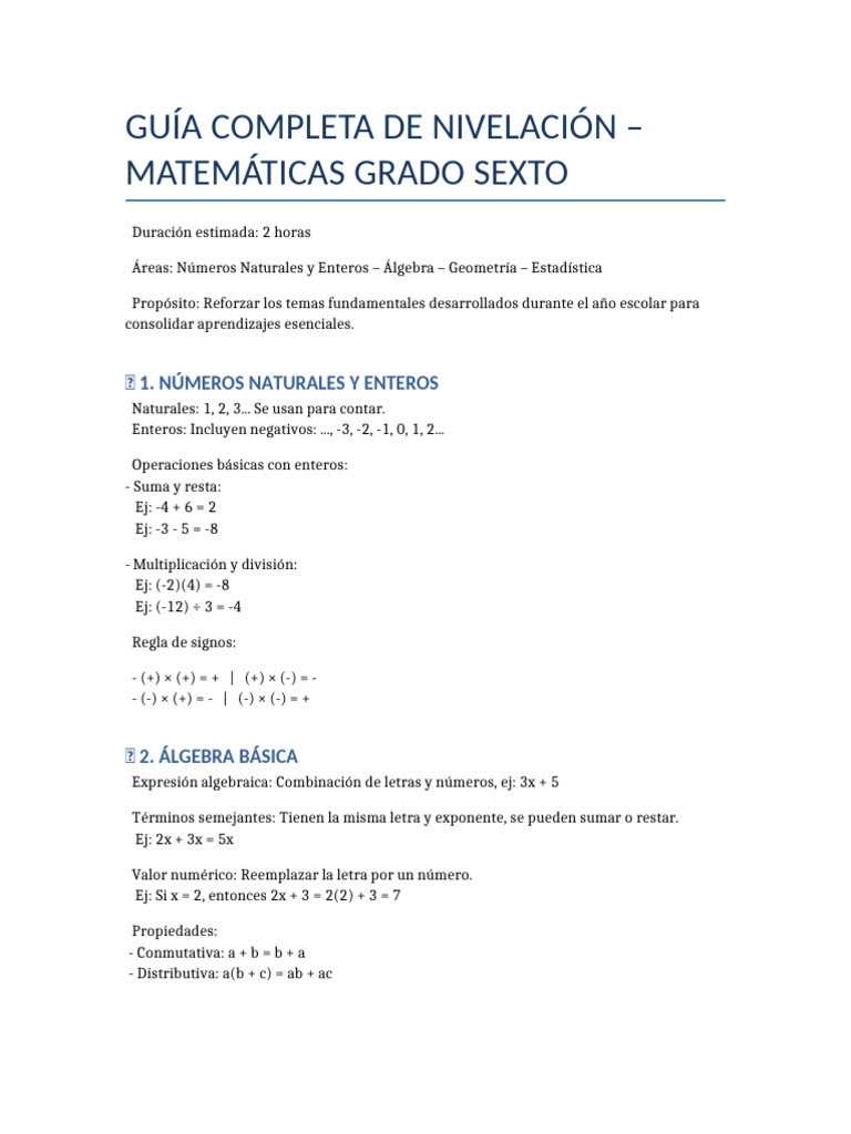 Guia Completa Matematicas 6 Grado | PDF