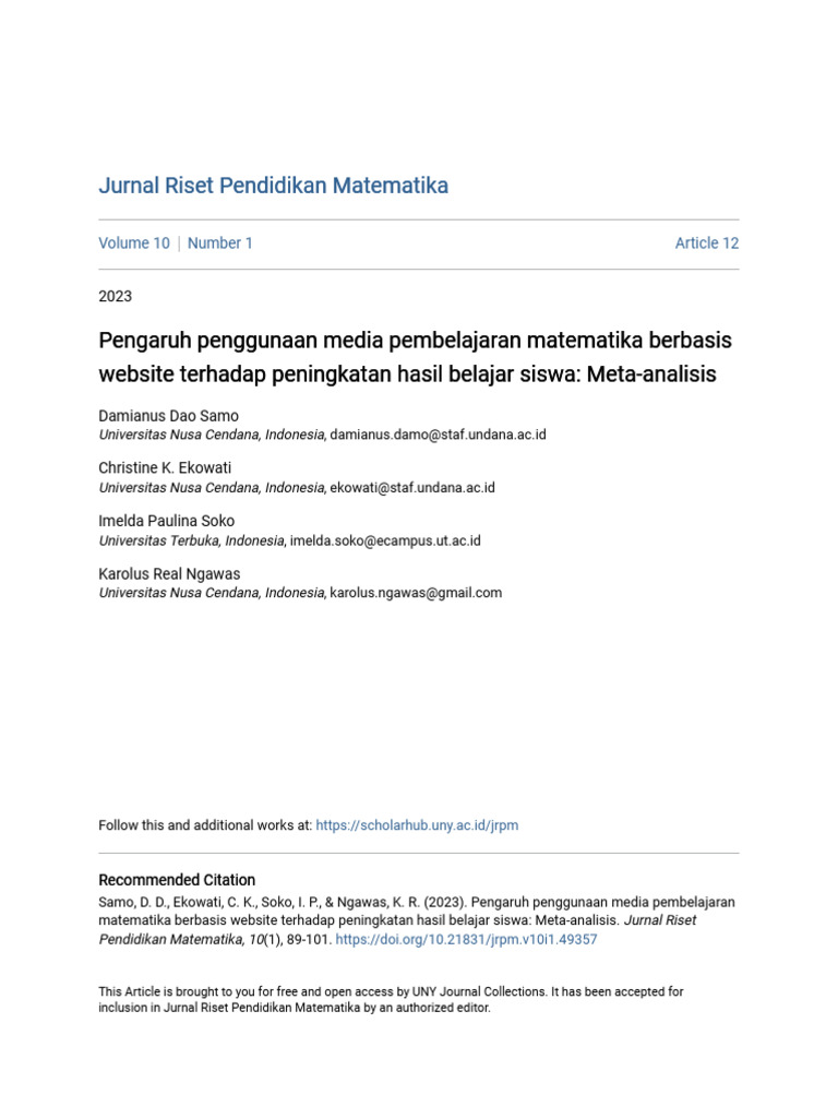 Pengaruh Penggunaan Media Pembelajaran Matematika Berbasis Websit | PDF