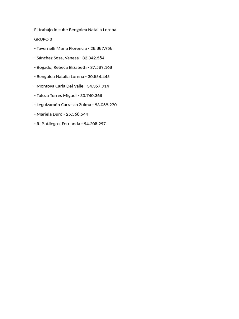 Lista Integrantes Grupo 3 | PDF