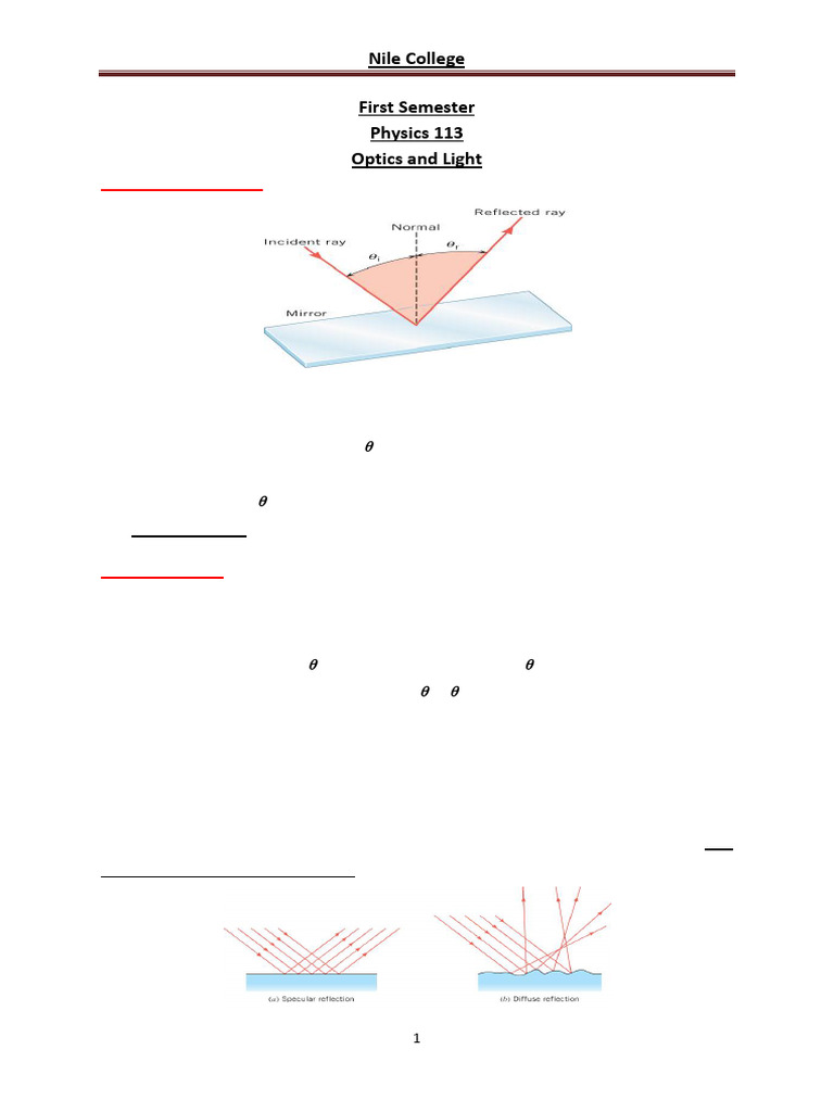 The Reflection of Light and Mirror | PDF | Mirror | Reflection (Physics)