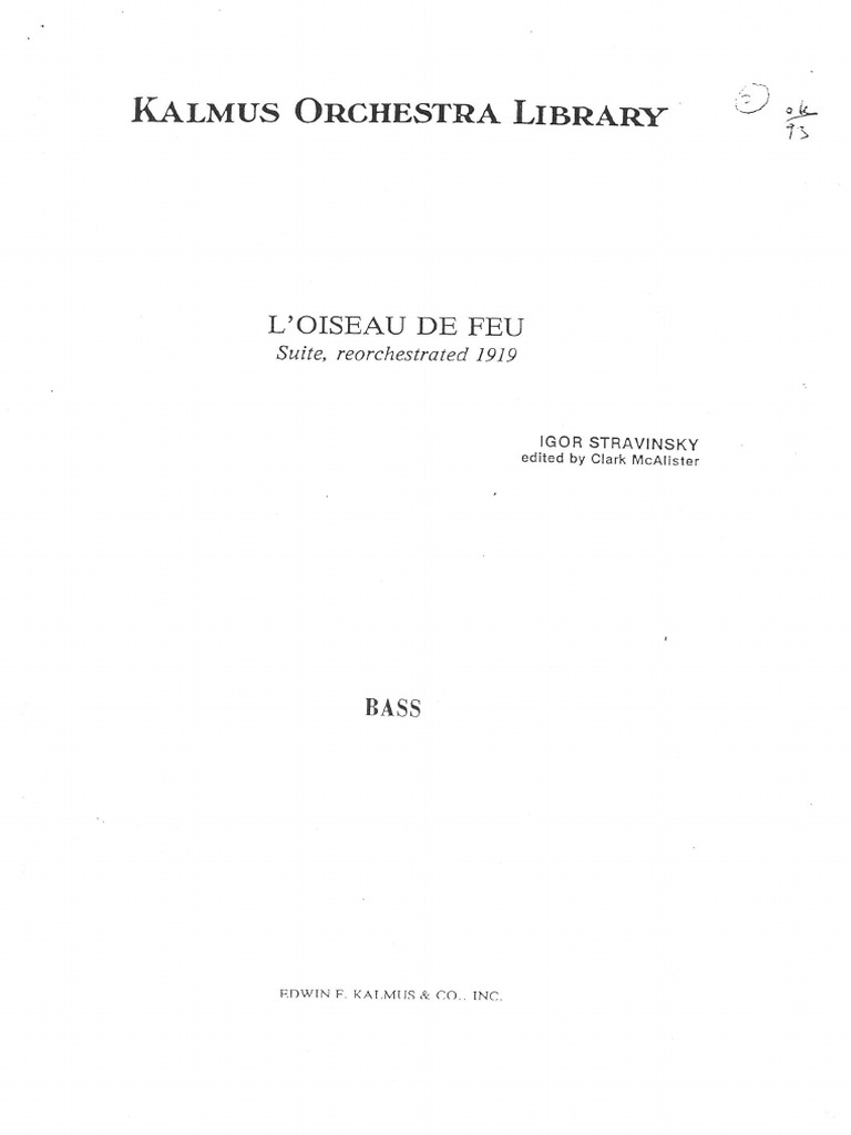 Stravinsky Firebird Suite 1919 D Bass | PDF