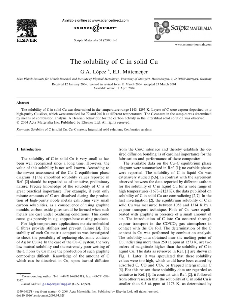Carbon Solubility in Solid Copper | PDF | Solubility | Carbon Dioxide