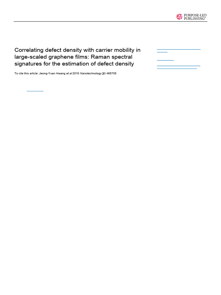 Defect Density and Mobility in Graphene | PDF | Graphene | Chemical ...