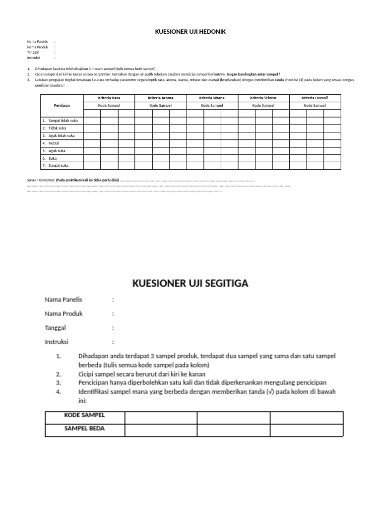 Kuesioner Uji Organoleptik | PDF