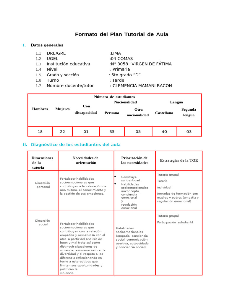 Plan Tutorial de Aula para Primaria | PDF | Las emociones | Empatía