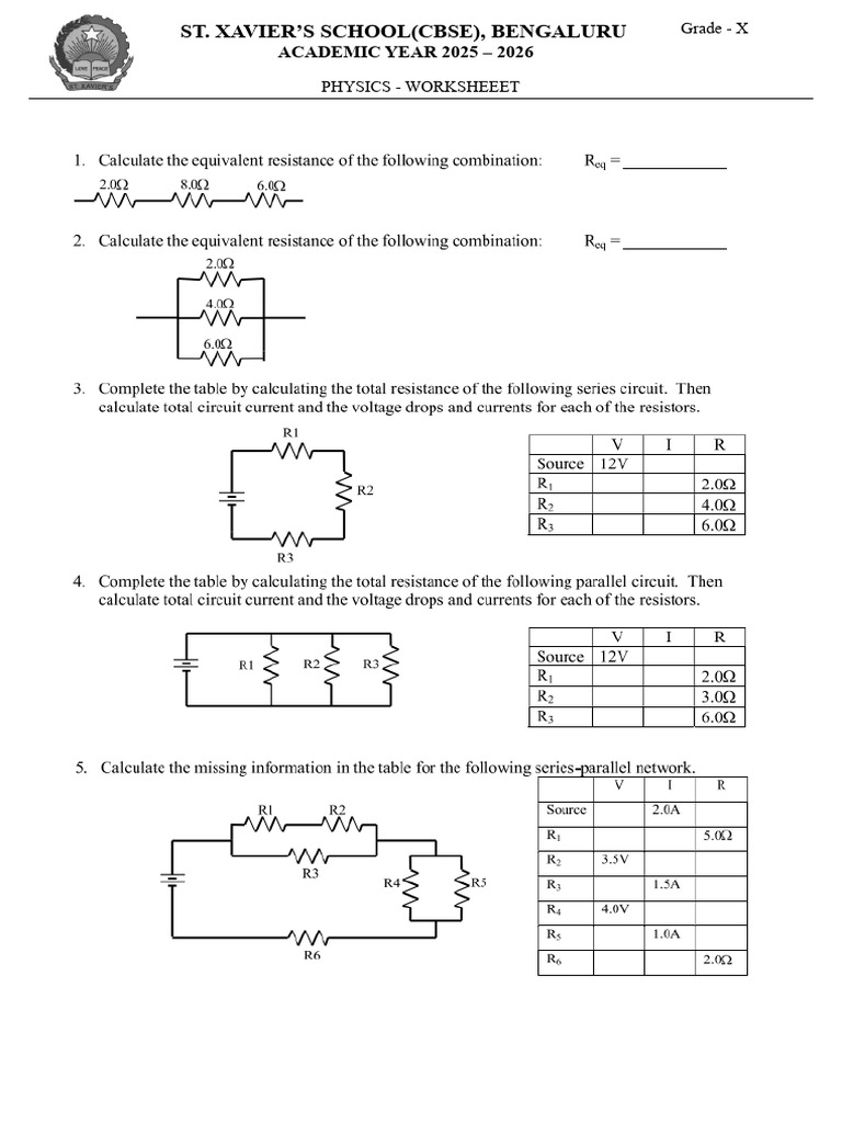Grade X Physics Worksheet 2025-26 | PDF