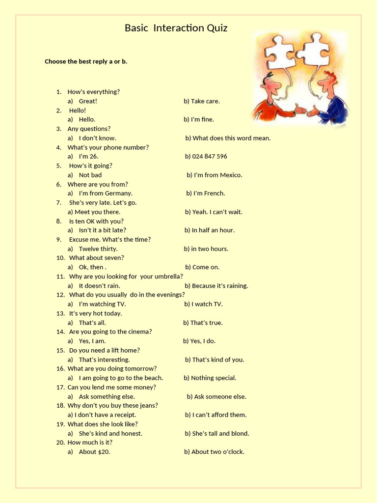 Basic Interaction Quiz with Answers | PDF