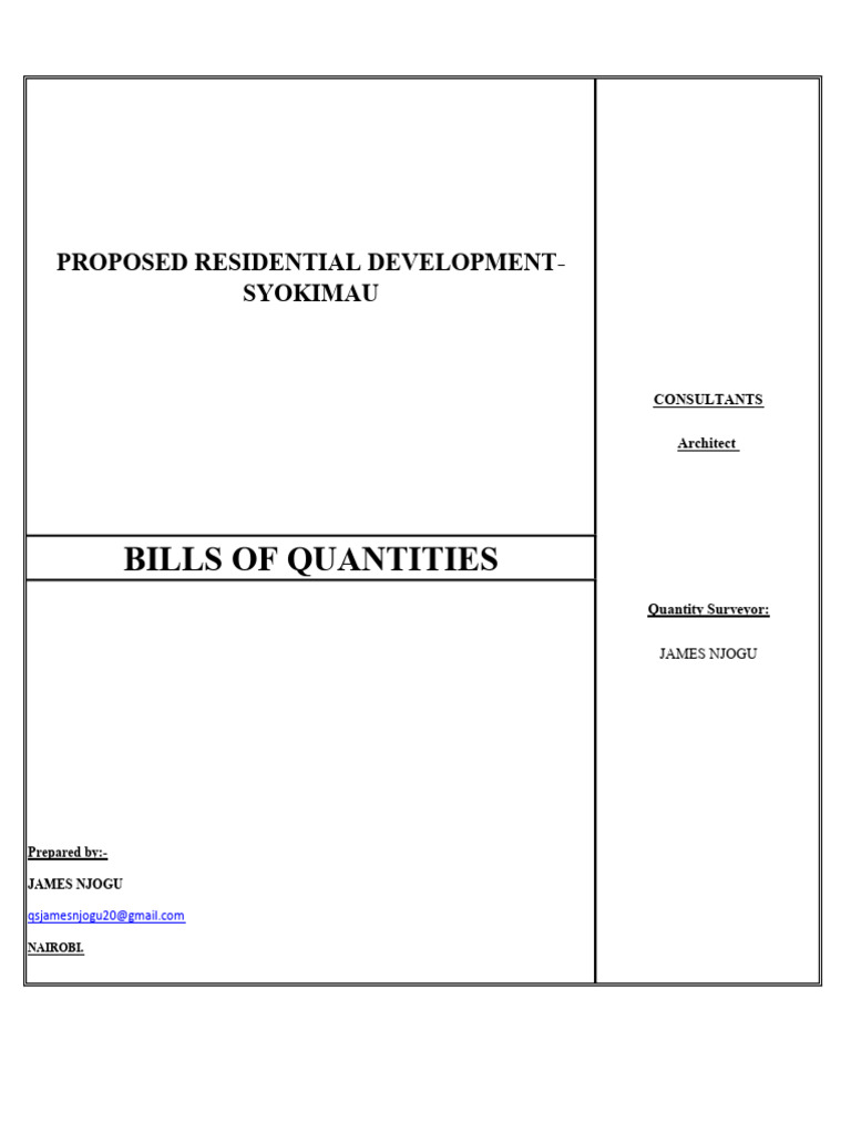 Syokimau Residential Development QS Report | PDF | Countertop | Concrete