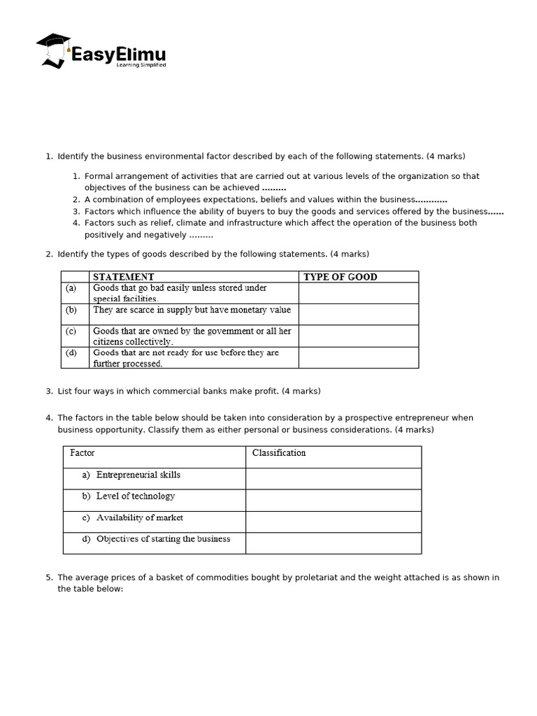 Business Studies Paper 1 - 2025 Kala Pre Mock Examination-4486 | PDF ...