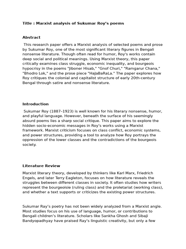 Marxist Analysis of Sukumar Roy's Poems | PDF | Marxism | Sociological ...
