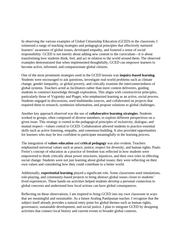 Global Citizenship Education Strategies | PDF | Learning | Cognition