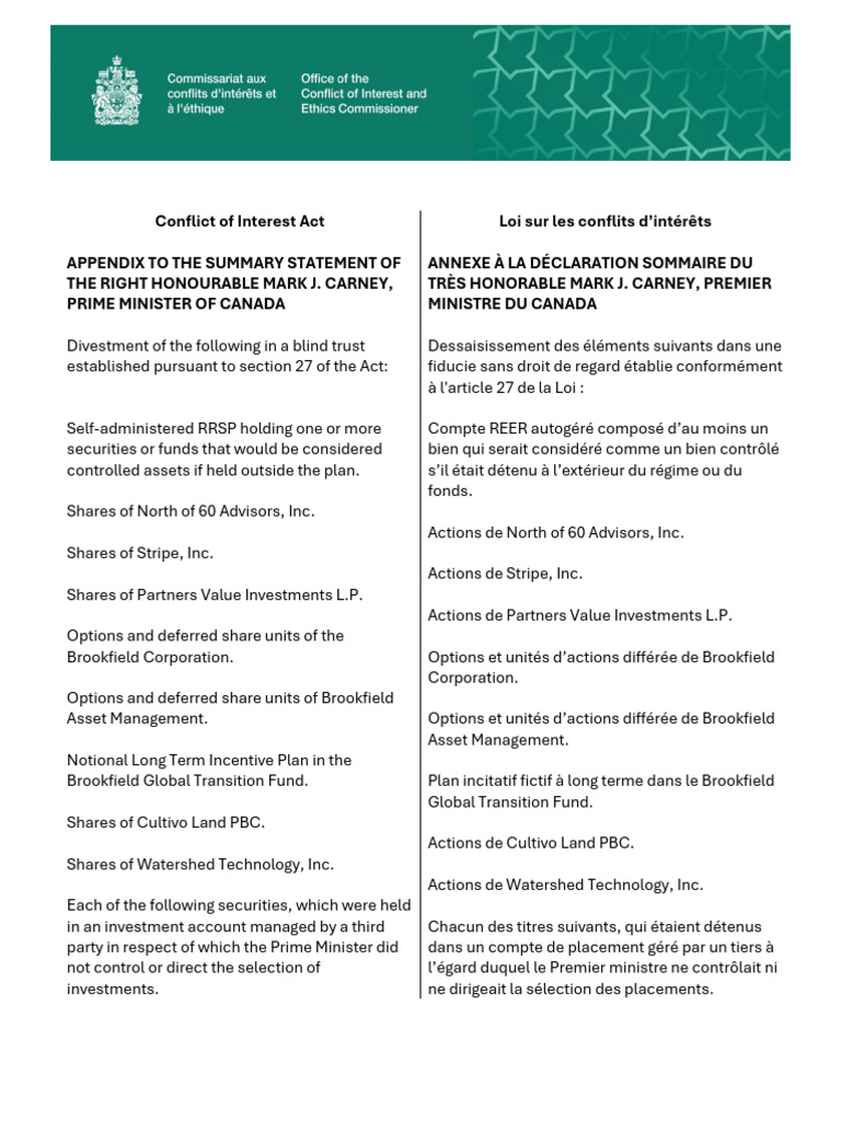 Carney's Conflict of Interest Divestments | PDF | Exchange Traded Fund ...