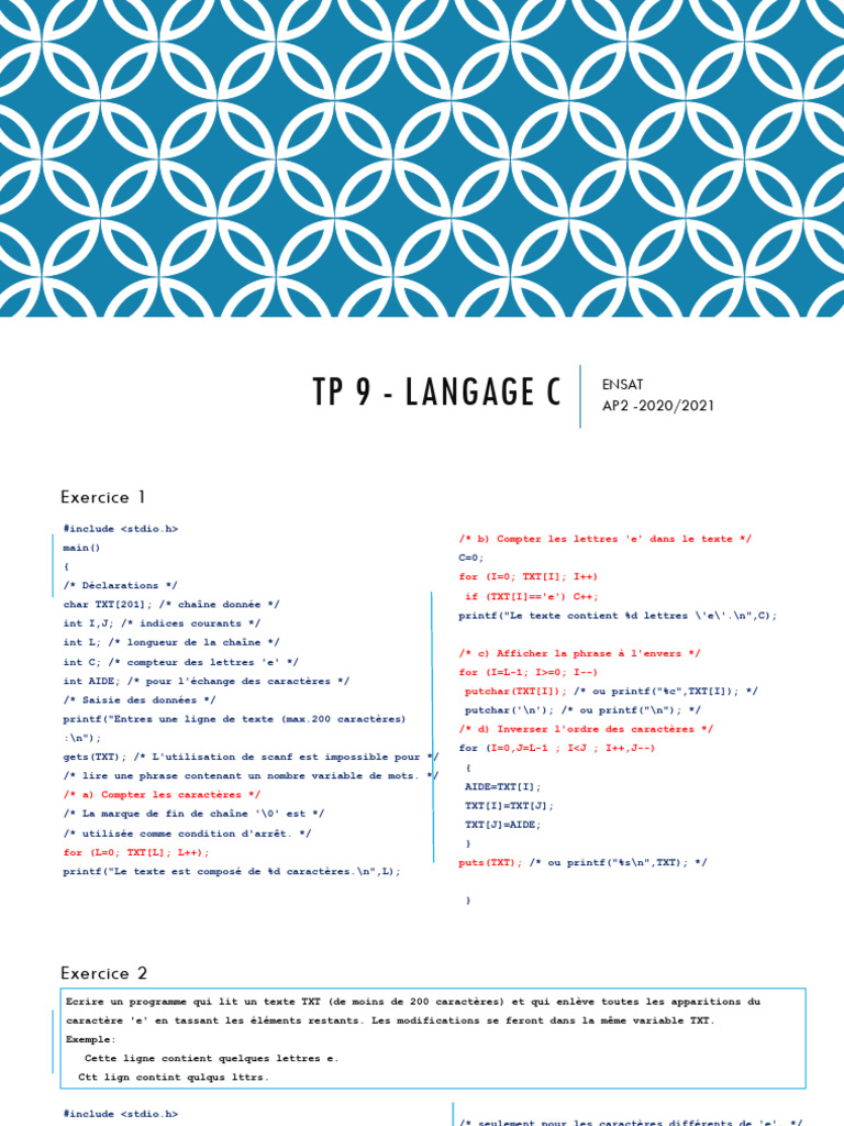 Exercices de programmation en C | PDF | Standards informatiques ...