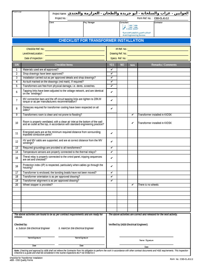 University Transformer Installation Checklist | PDF | Transformer ...