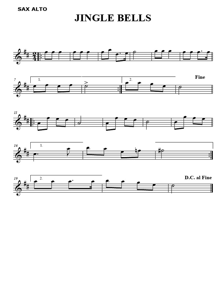 Jingle Bells - Alto Sax | PDF, image size:768x1024