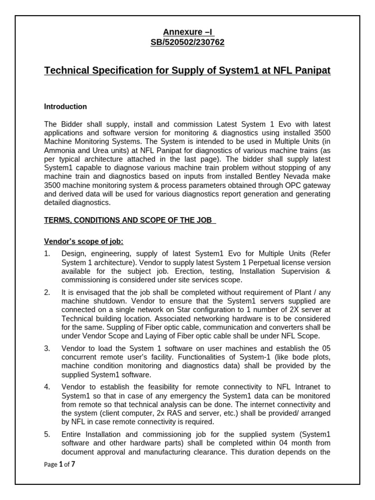 Draft RFQ For Supply of Latest System1Evo at NFL-Panipat | PDF | Server ...