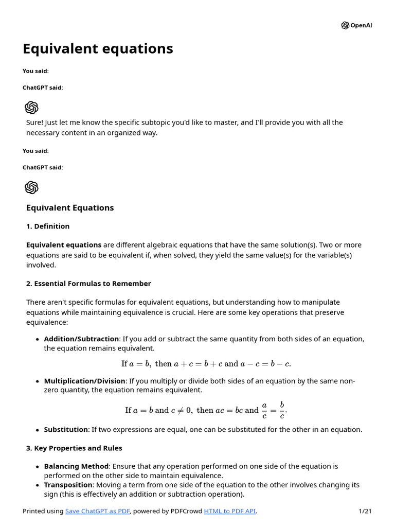 Understanding Equivalent Equations PDF Factorization Equations — free download