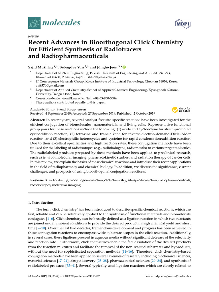 Bioorthogonal Click Chemistry Advances | PDF | Chemical Reactions ...