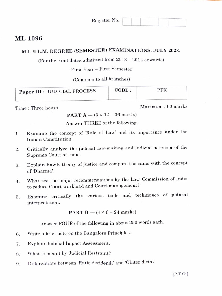 Judicial Process Exam Model Paper | PDF | Judiciaries | Precedent