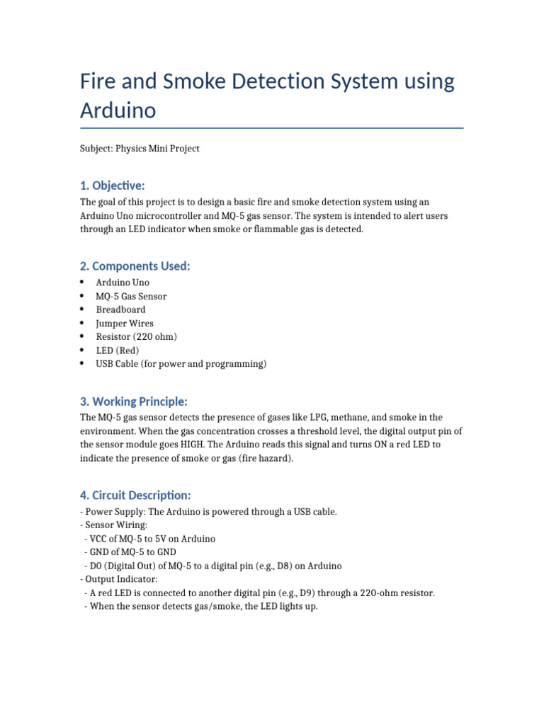Arduino Fire and Smoke Detection System | PDF