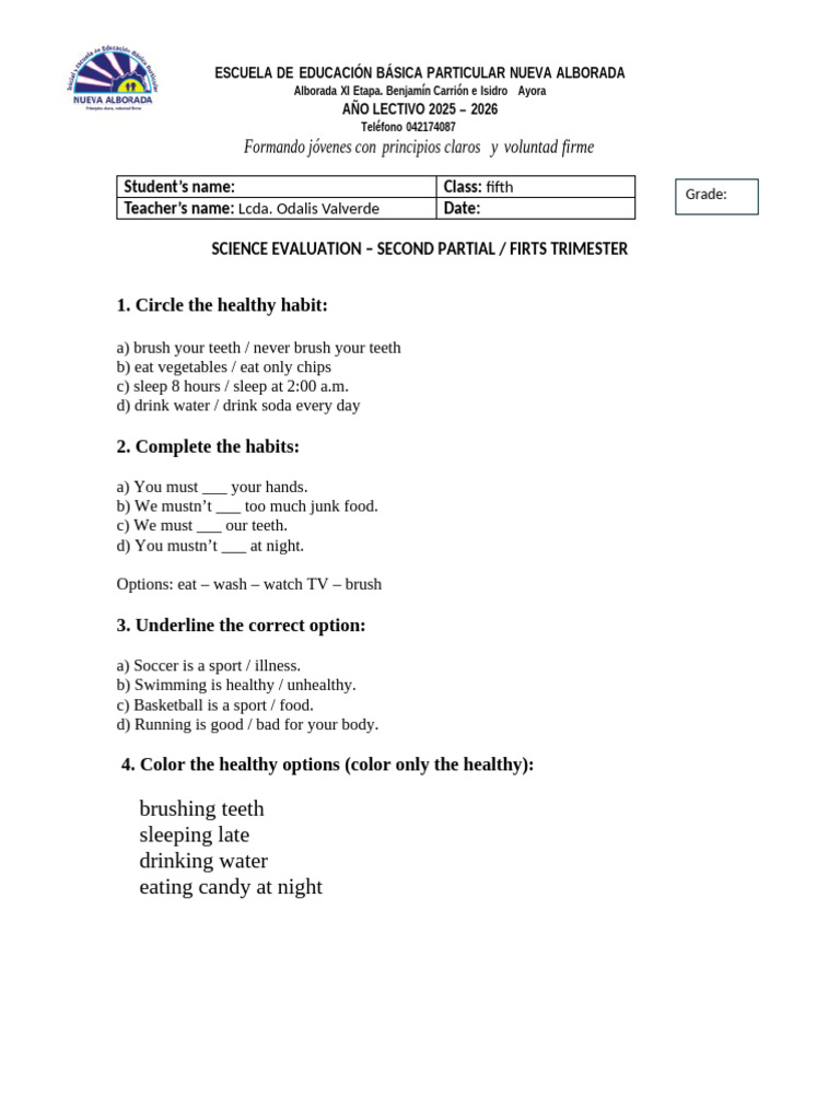 Fifth Grade Science Evaluation 2025-2026 | PDF