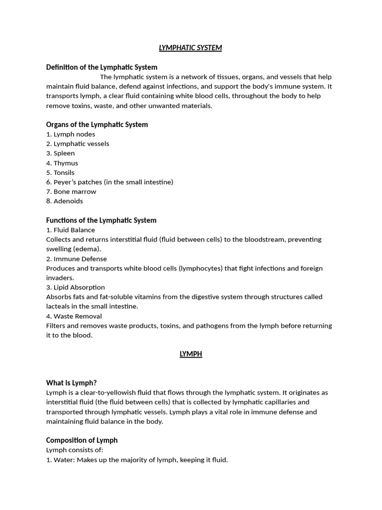 Lymphatic System Overview and Functions | PDF | Lymphatic System | Lymph