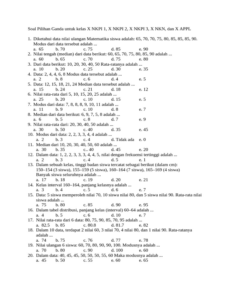 Soal Matematika Kelas X: Rata-rata dan Modus | PDF