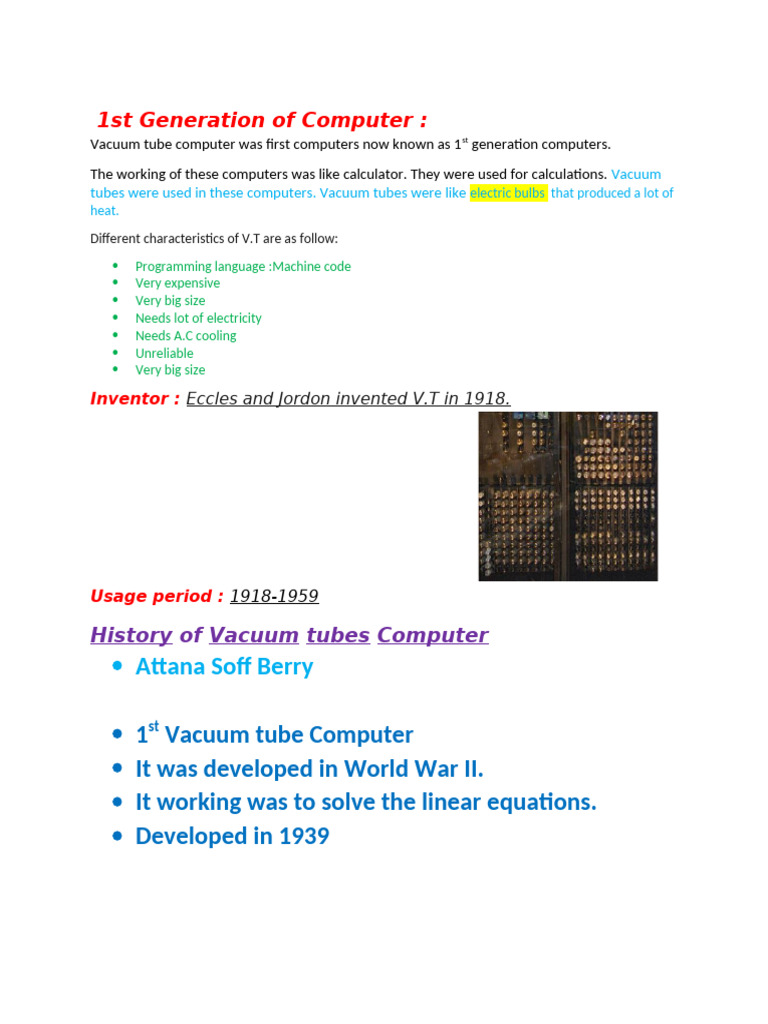 Overview of 1st Generation Computers | PDF