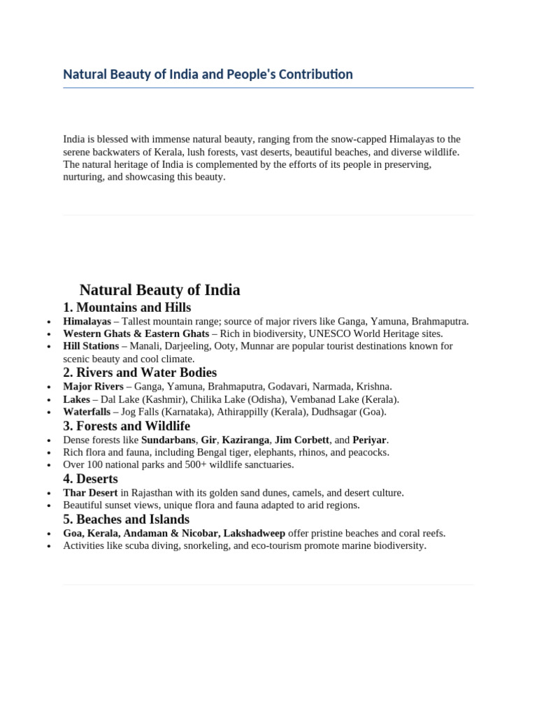 Natural Beauty of India and People | PDF | Natural Environment | Ecology