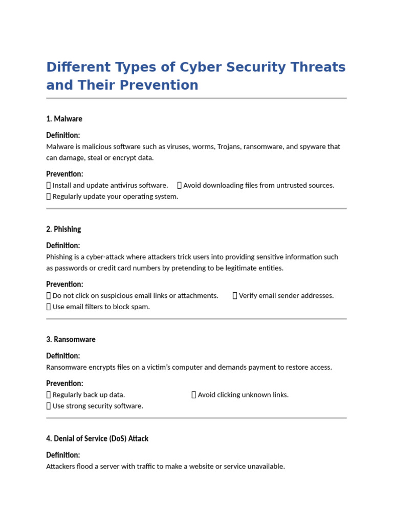 Types of Cyber Security Threats Explained | PDF | Malware | Security