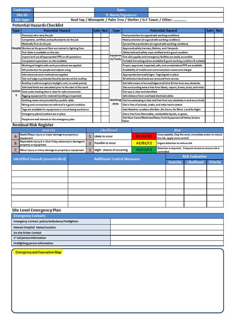 Site Emergency Plan and Risk Assessment | PDF | Personal Protective ...