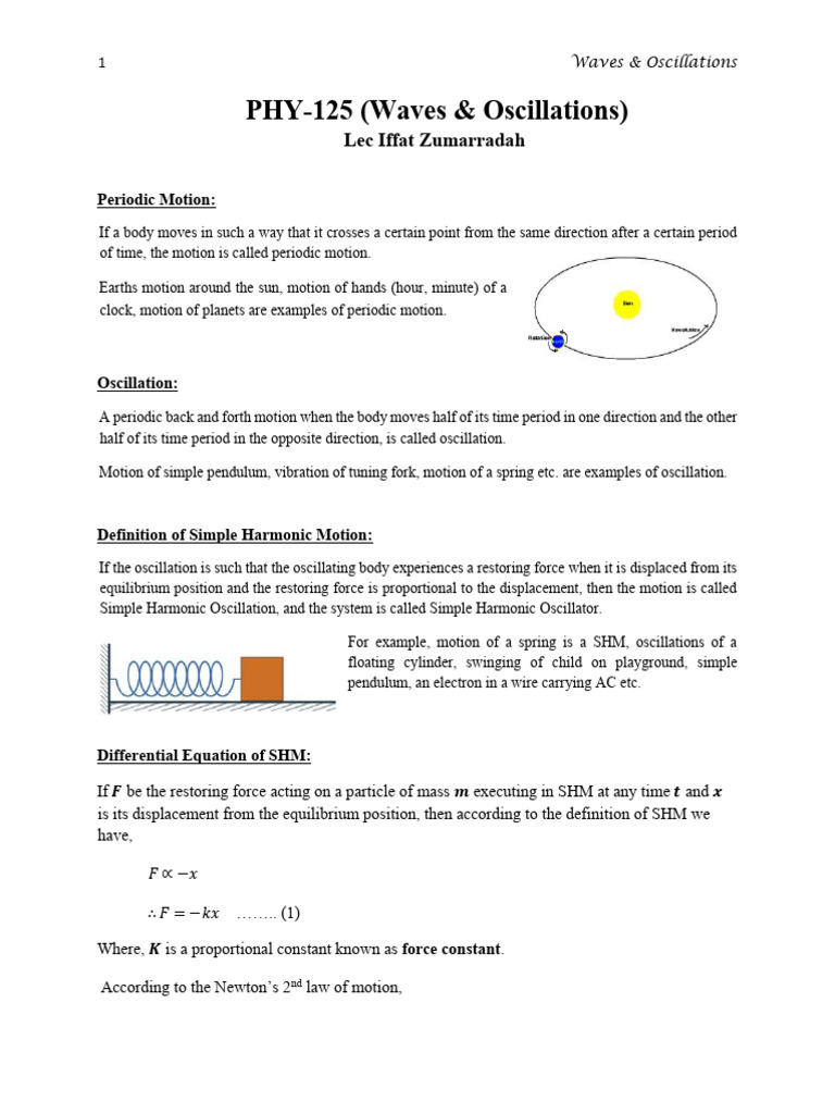 Simple Harmonic Motion Explained | PDF | Oscillation | Force