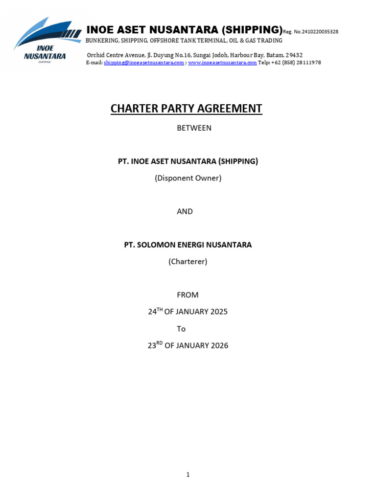 Charter Party Agreement for Diesel Shipping | PDF | Bill Of Lading ...