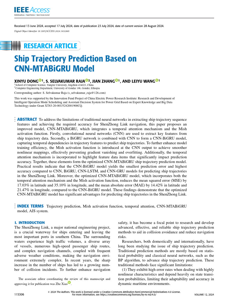 Ship Trajectory Prediction Based On CNN-MTABiGRU Model | PDF | Mean ...