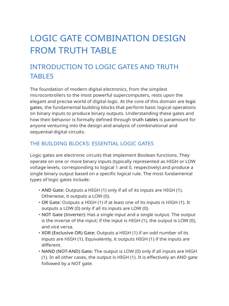 Logic Gate Design from Truth Tables | PDF | Logic Gate | Boolean Algebra