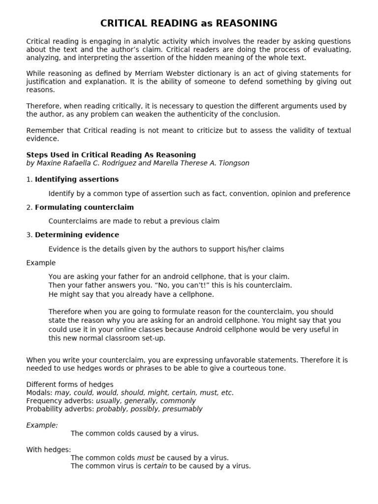 Critical Reading Techniques Explained | PDF | Argument | Poetry