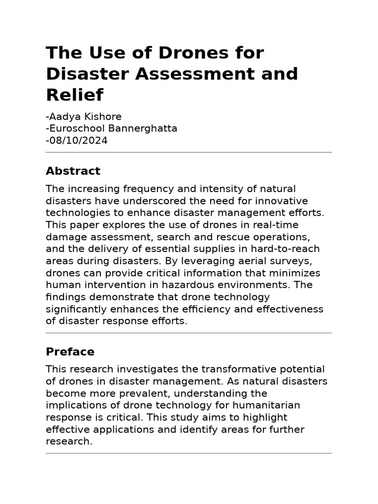 Drones in Disaster Assessment and Relief | PDF | Unmanned Aerial ...