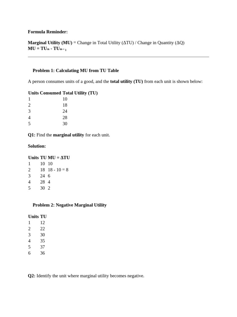Marginal Utility Calculations and Concepts | PDF | Demand | Elasticity ...