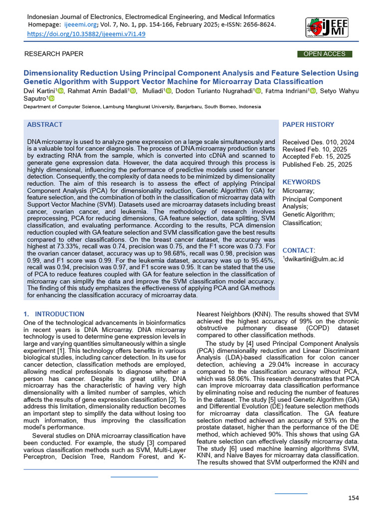 PCA and GA for Microarray Classification | PDF | Support Vector Machine ...