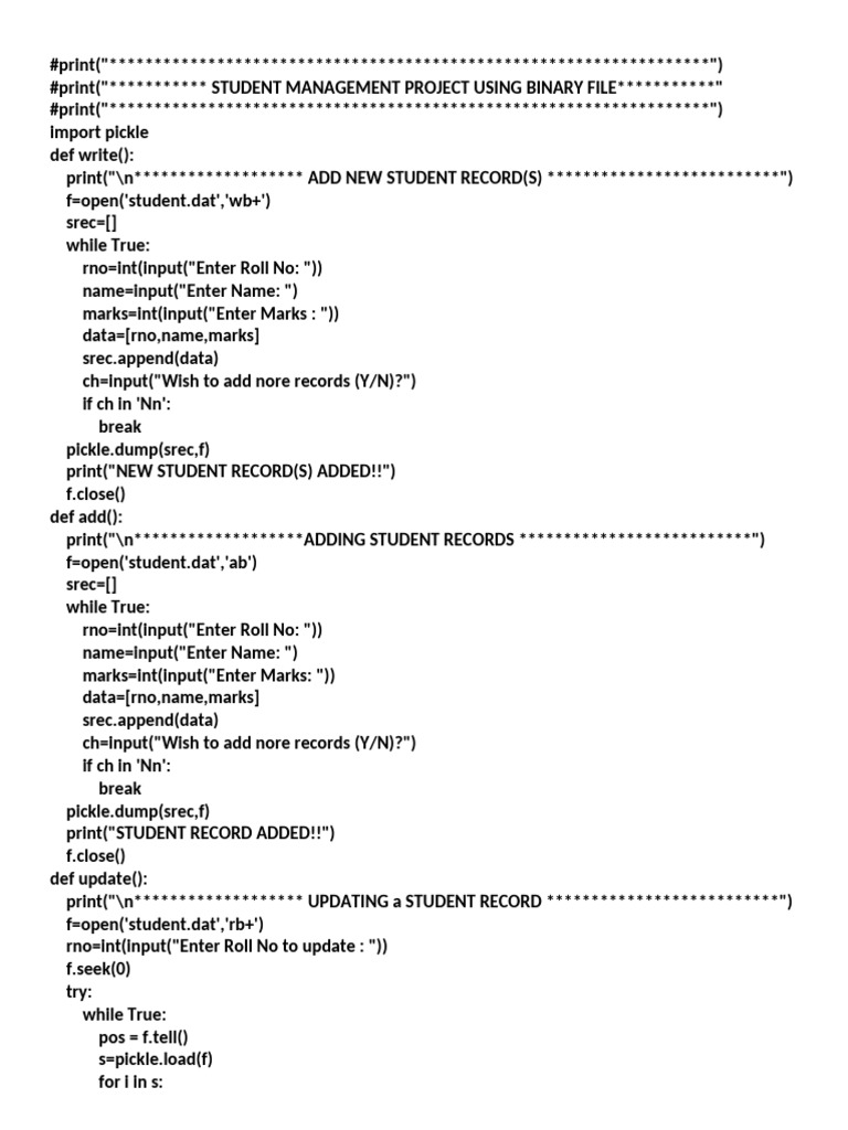 For Print Student Management Project Using Binary File Handling | PDF ...