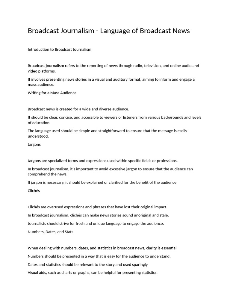 Broadcast Journalism Language Essentials | PDF | Sentence (Linguistics ...