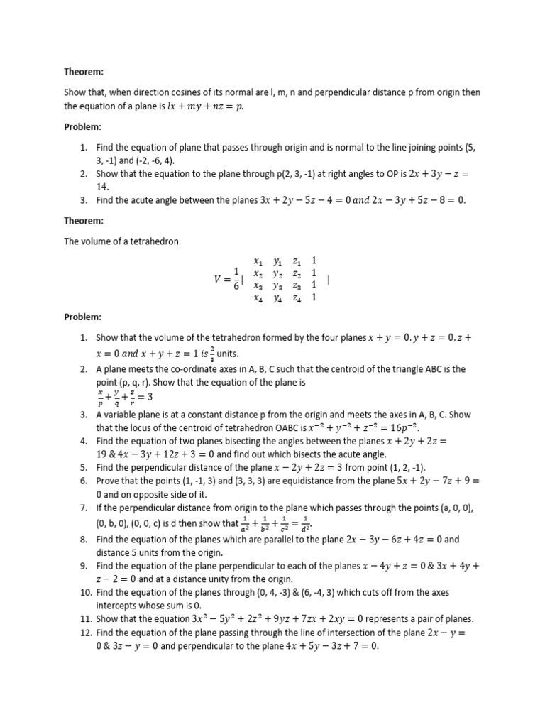 Plane and Tetrahedron Geometry Problems | PDF | Tetrahedron | Perpendicular