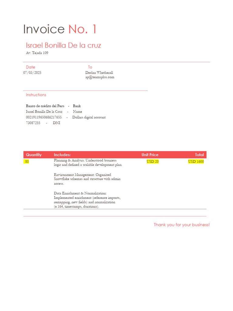 Invoice for Planning & Analysis Services | PDF