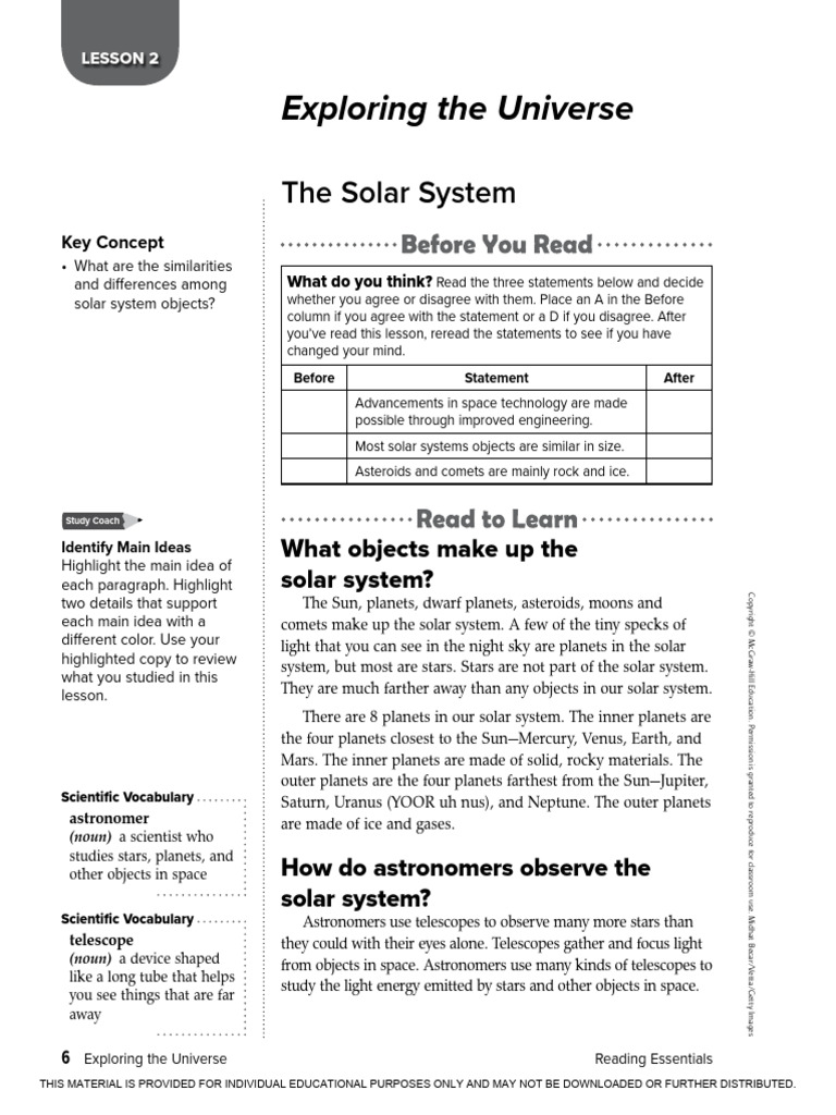 Reading Essentials - The Solar System | PDF | Planets | Solar System
