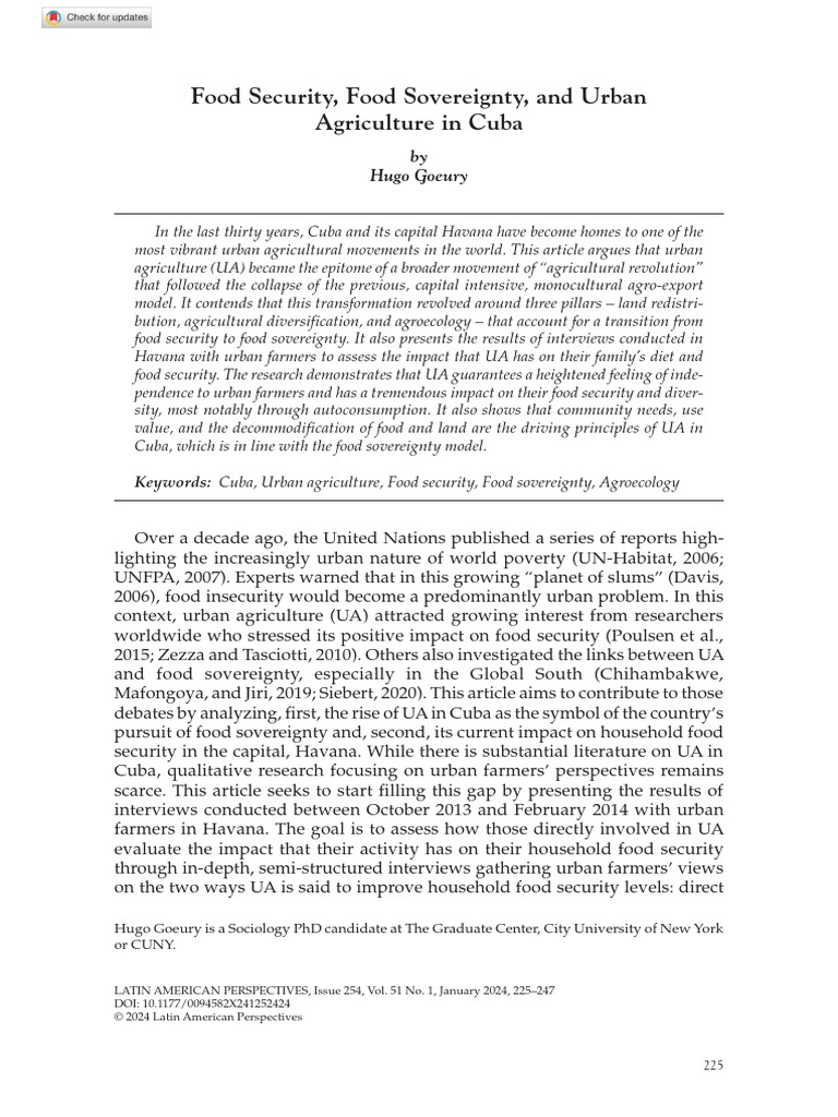 Urban Agriculture and Food Sovereignty in Cuba | PDF | Agroecology | Cuba