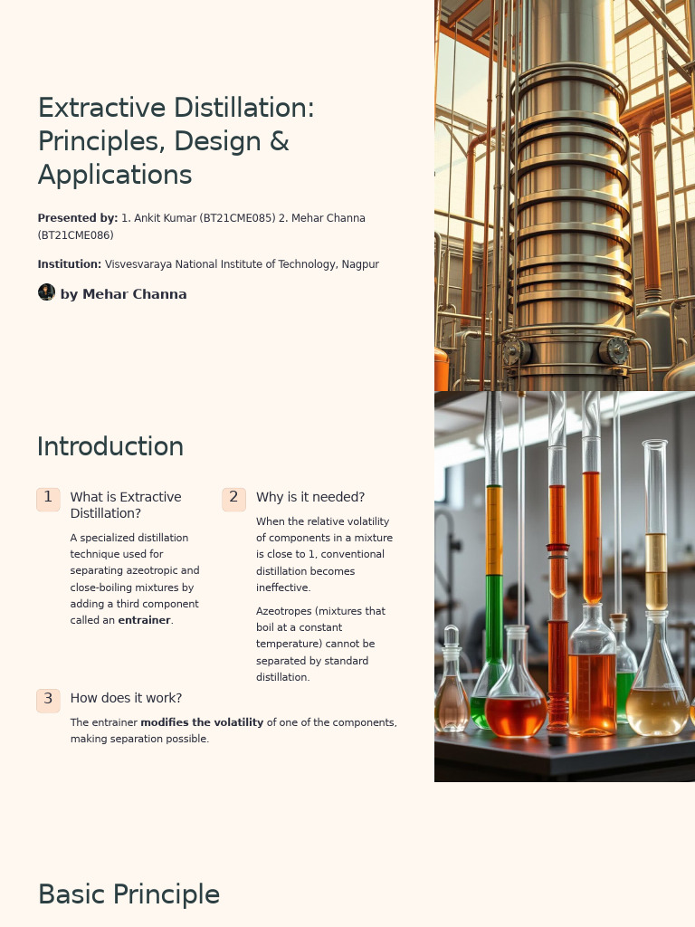 Extractive Distillation: Principles & Applications | PDF | Distillation ...