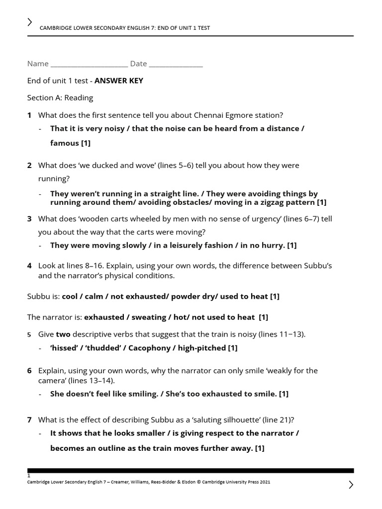 End of Unit 1 Test Answers | PDF