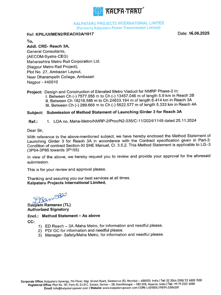 1017 - 16.06.25 - Submission of Method Statement of Launching Girder 3 ...