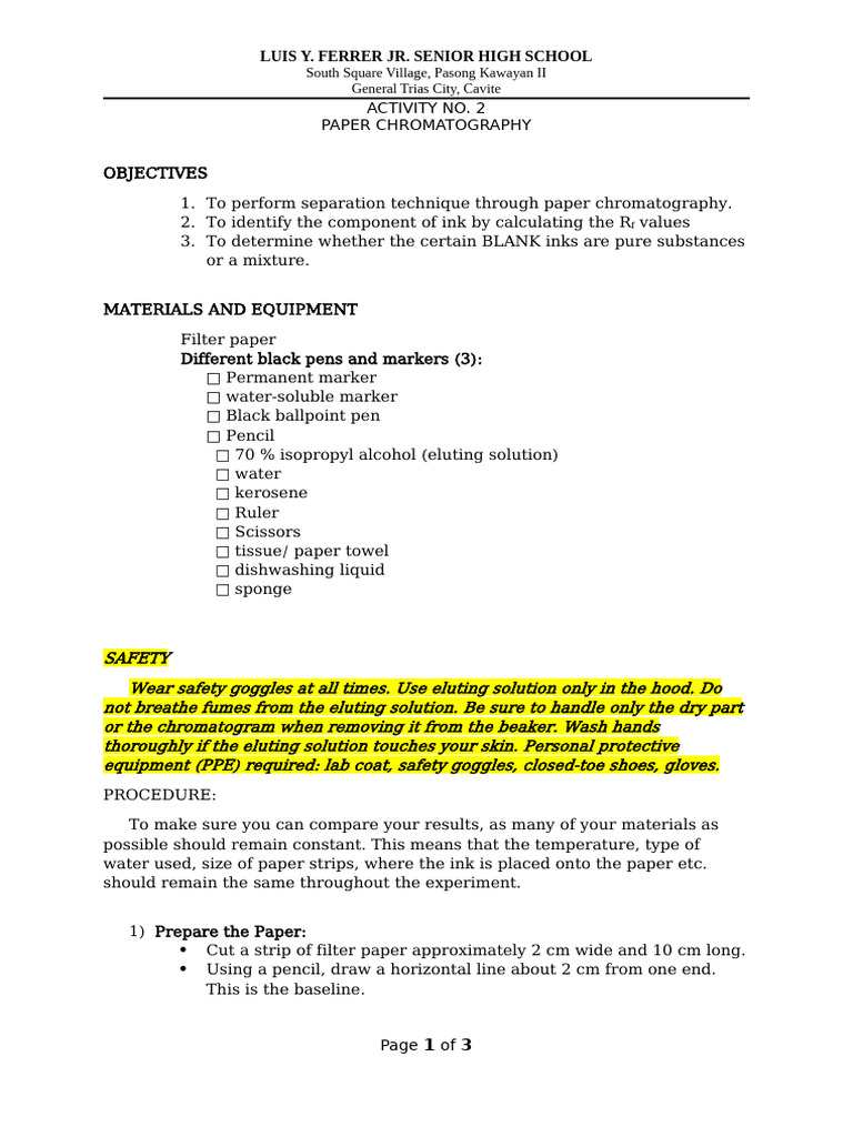Paper Chromatography Experiment Guide | PDF | Chromatography | Solvent