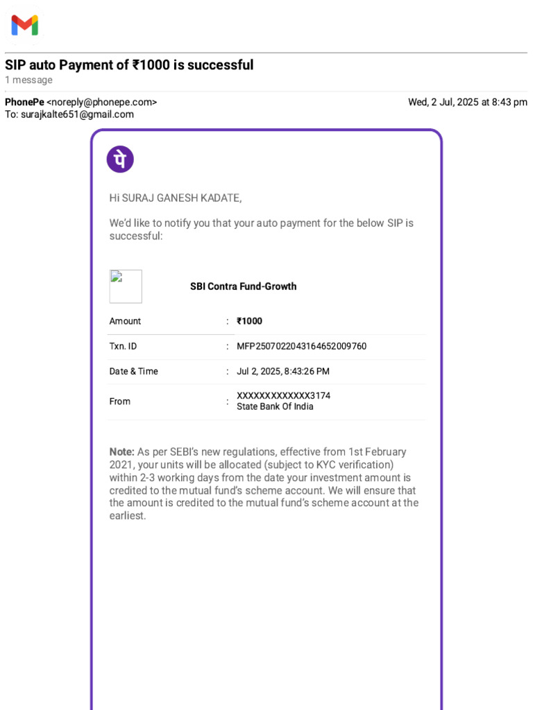 SIP ₹1000 Payment Confirmation | PDF